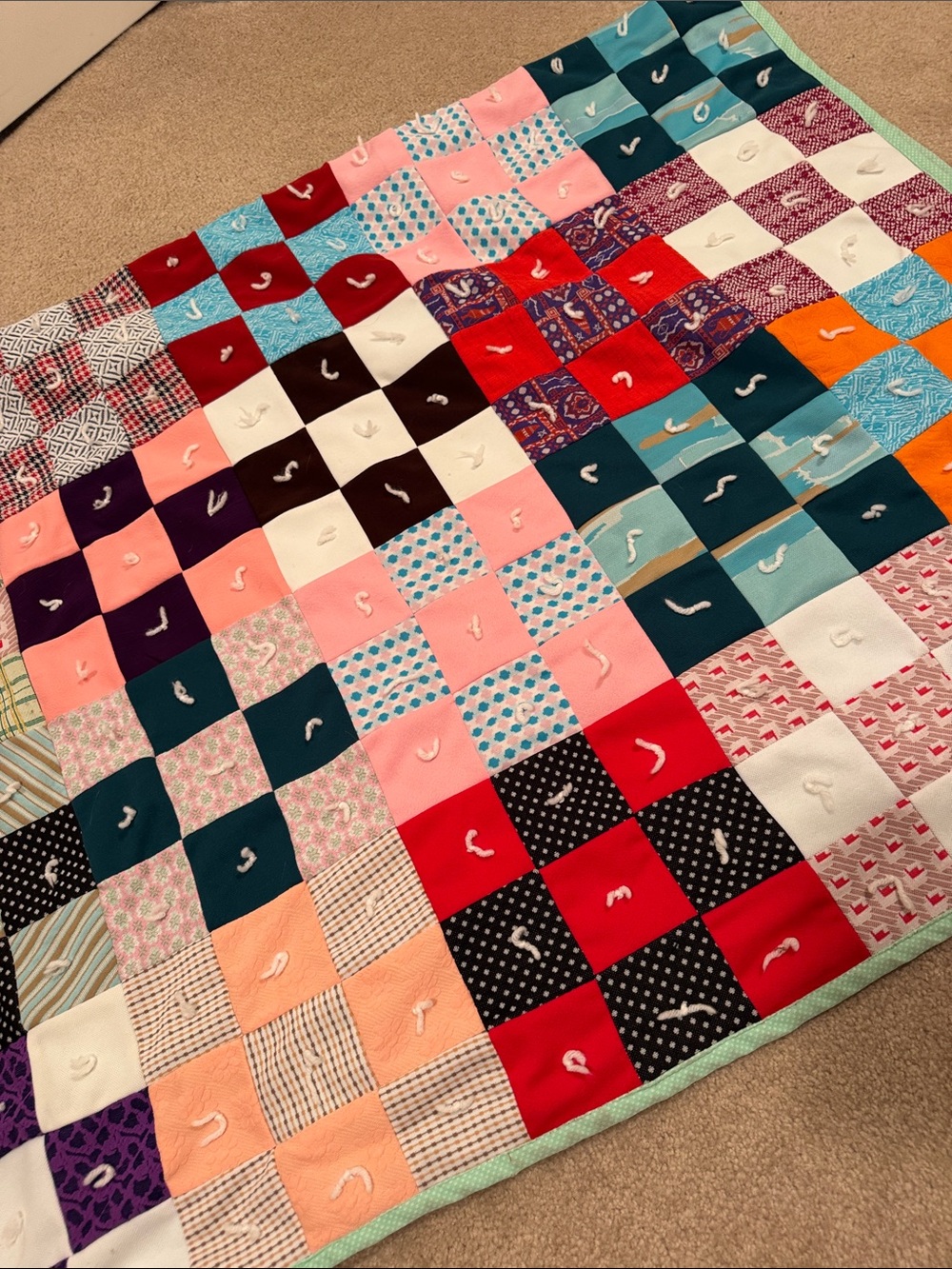 Twin Handmade Multicolor Patchwork Quilted Throw Blanket - Home Bedding, 75 x 96